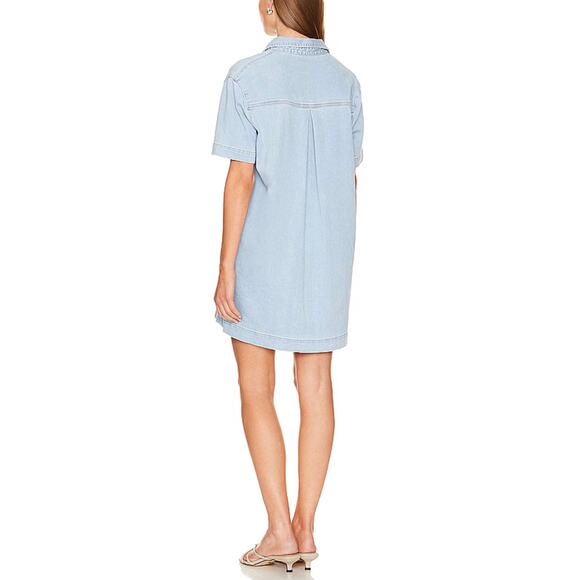 ENZA COSTA Soft Denim Shirt Dress Womens Small Light Blue Short Sleeve Button Up - Picture 3 of 14